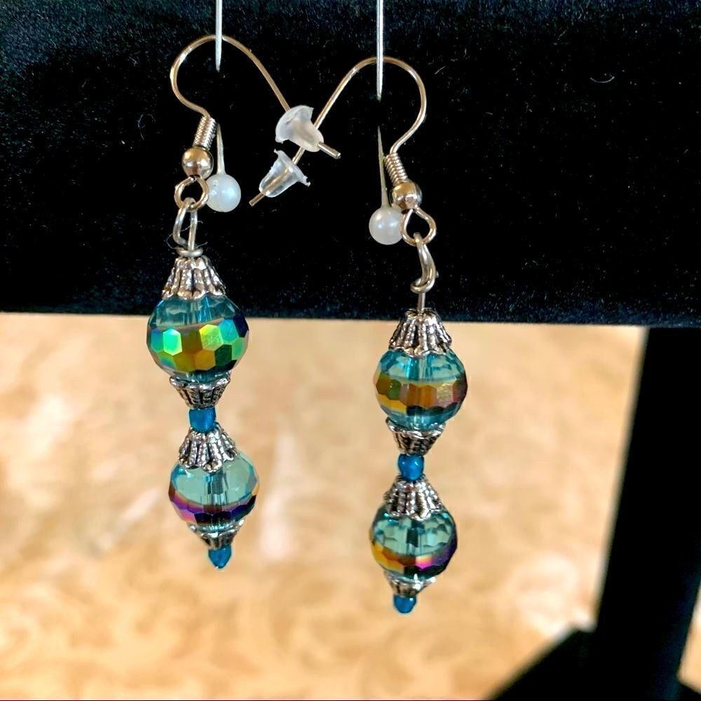 Aurora Borealis Drop Dangle Crystal Earrings 2”